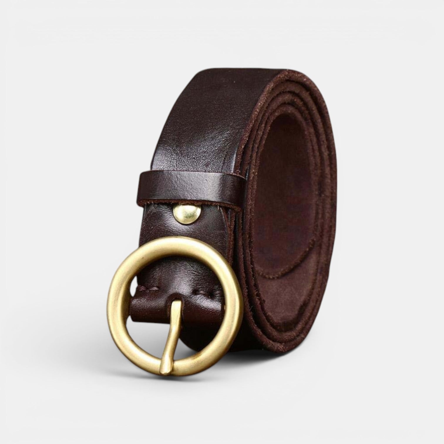 Ceinture Cuir Femme Boucle Ronde Laiton Cognac | Voranis