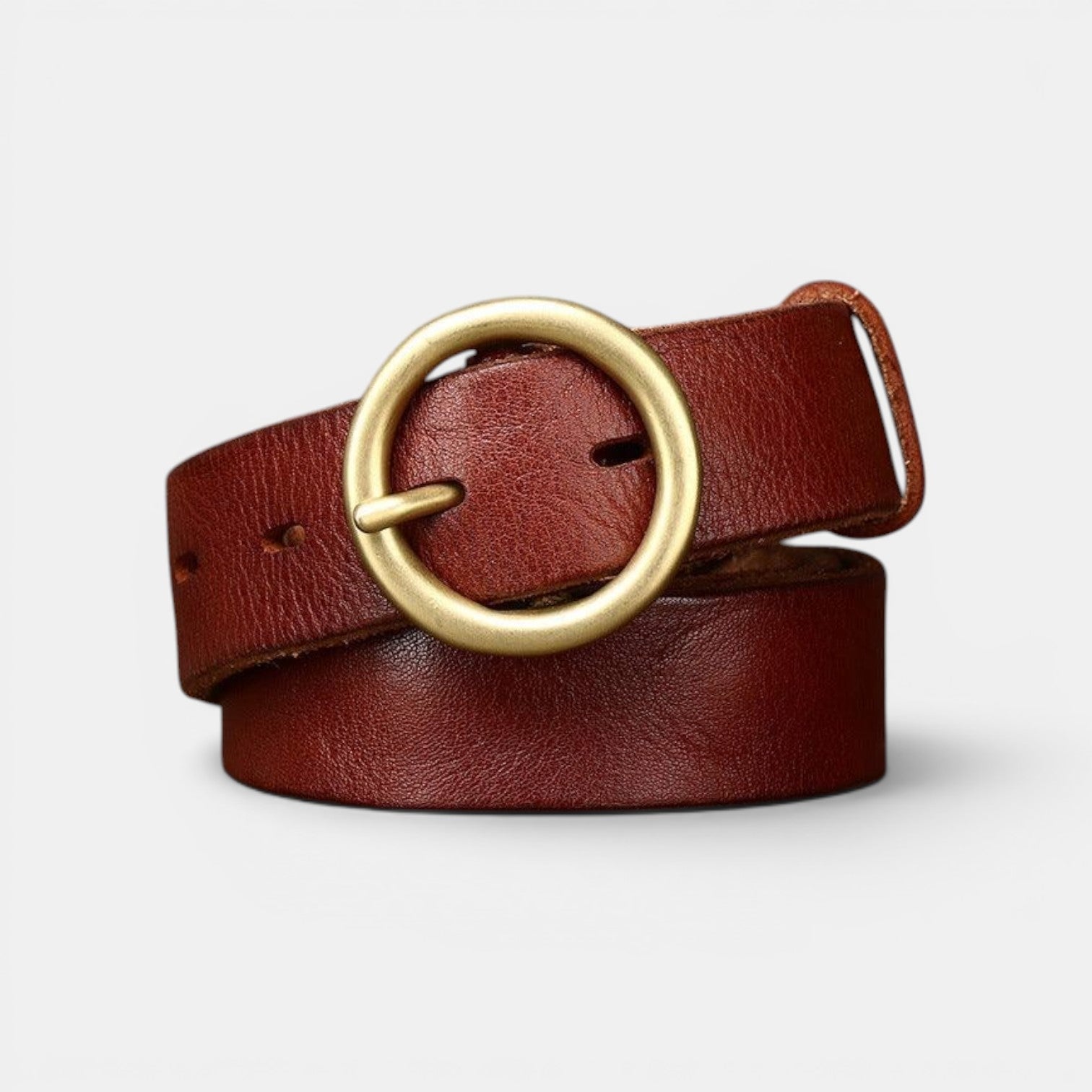 Ceinture Cuir Femme Boucle Ronde Laiton Cognac | Voranis