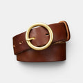 Ceinture Cuir Femme Boucle Ronde Laiton Cognac | Voranis