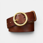 Ceinture Cuir Femme Boucle Ronde Laiton Cognac | Voranis