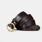 Ceinture Cuir Femme Boucle Ronde Laiton Cognac | Voranis