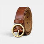 Ceinture Cuir Femme Boucle Ronde Laiton Cognac | Voranis