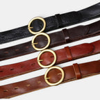 Ceinture Cuir Femme Boucle Ronde Laiton Cognac | Voranis