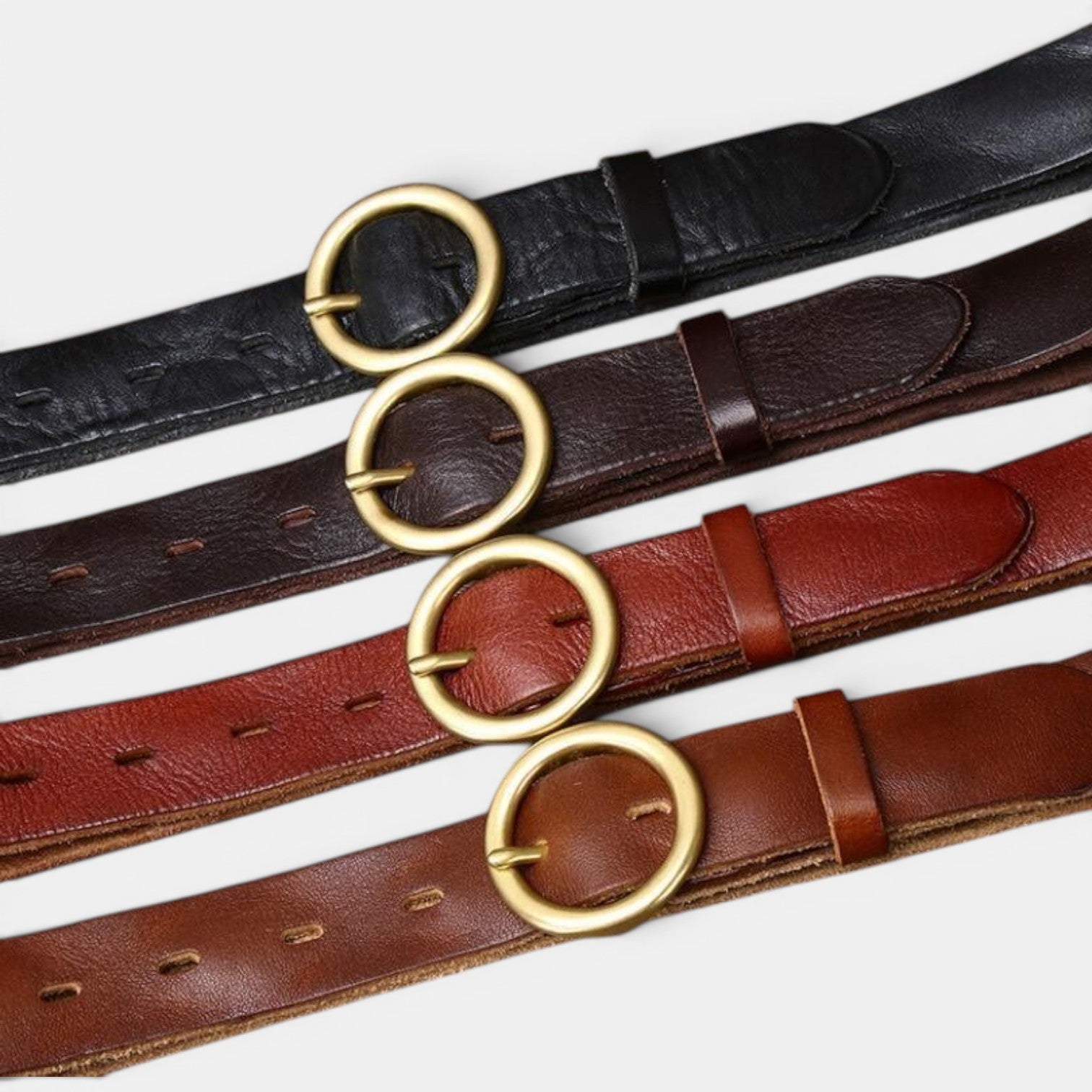 Ceinture Cuir Femme Boucle Ronde Laiton Cognac | Voranis