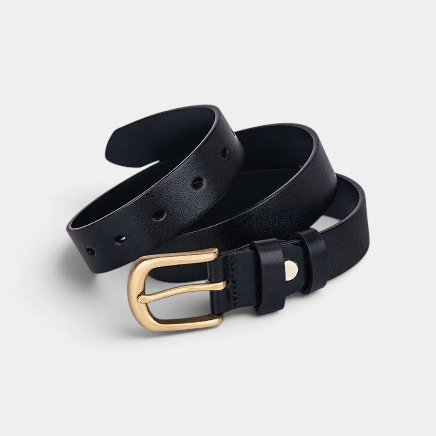 Ceinture Classique Cuir Lisse Boucle Arrondie Dorée Femme | Lorvan La Maison de la Ceinture
