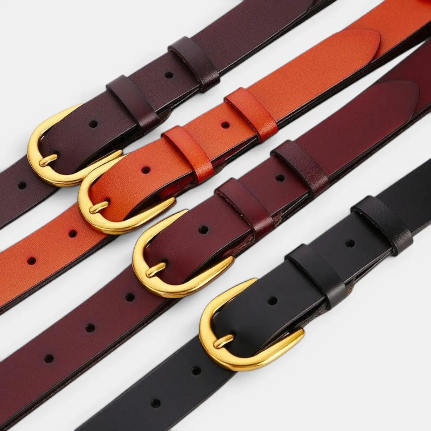 Ceinture Classique Cuir Lisse Boucle Arrondie Dorée Femme | Lorvan La Maison de la Ceinture