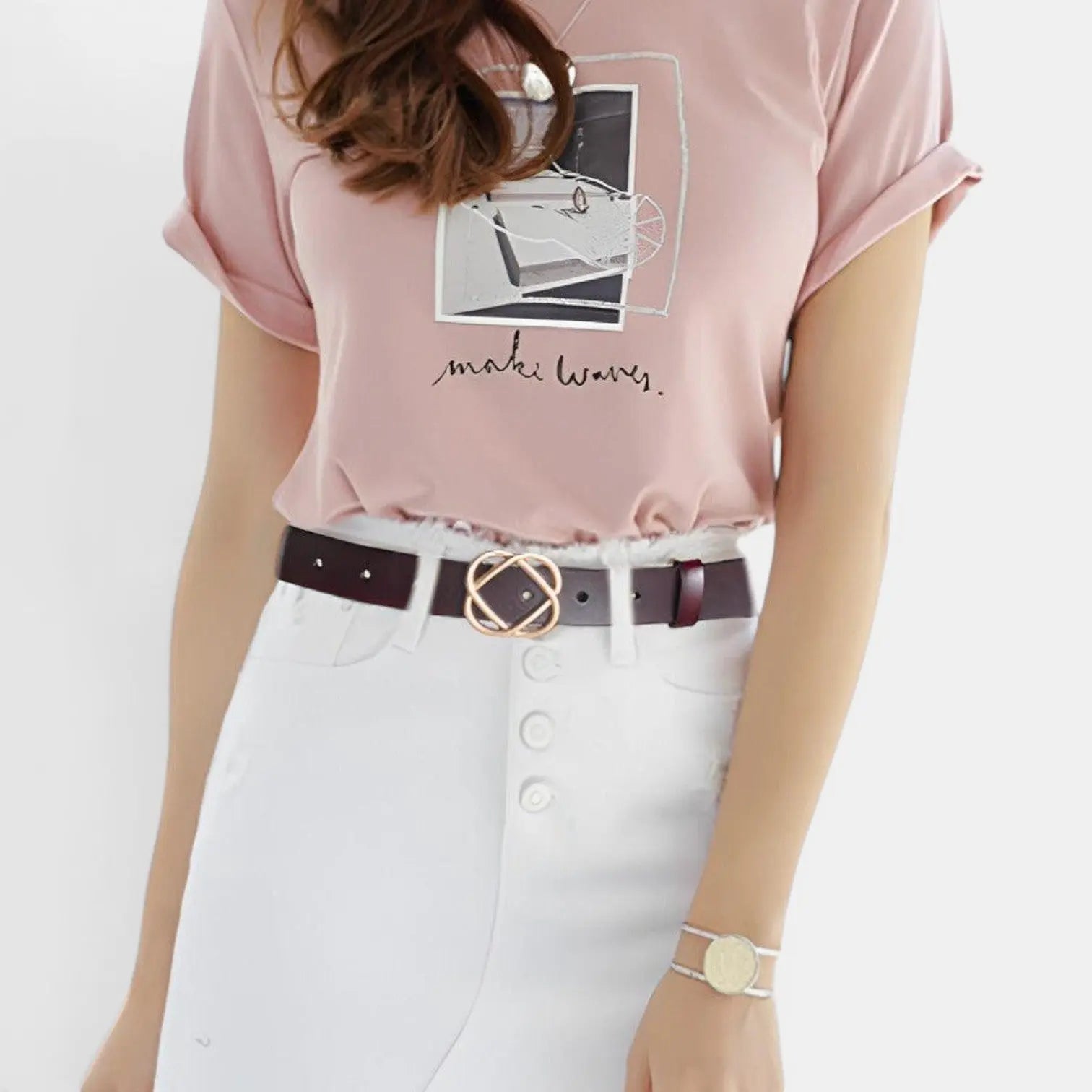 Ceinture Cuir Lisse Boucle Clip Dorée Arrondie Femme | Clivox La Maison de la Ceinture