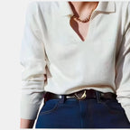 Ceinture Cuir Lisse Boucle Clip Dorée Arrondie Femme | Clivox La Maison de la Ceinture