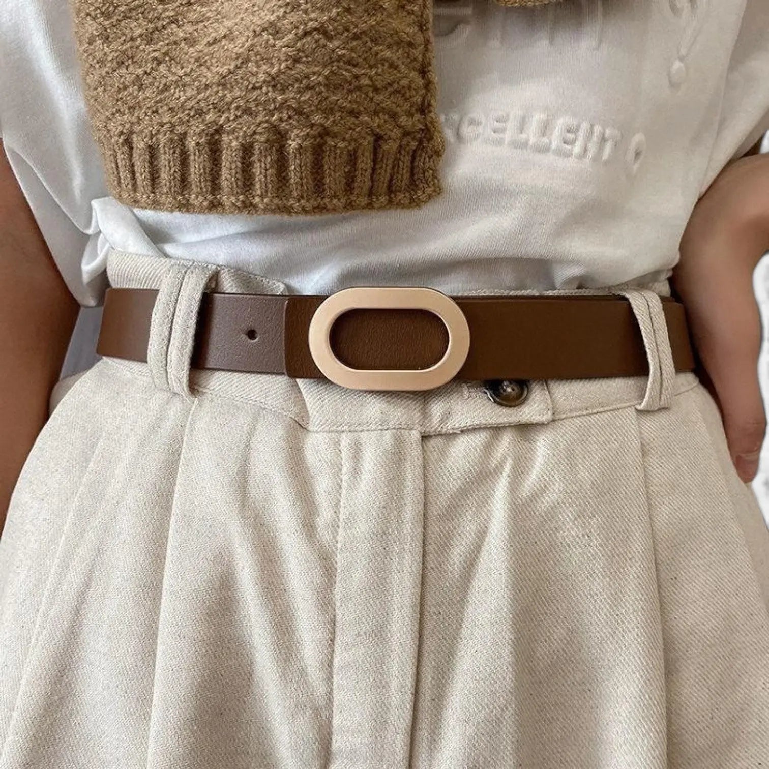 Ceinture Cuir Lisse Fine Boucle Ovale Dorée Femme | Ovalex La Maison de la Ceinture
