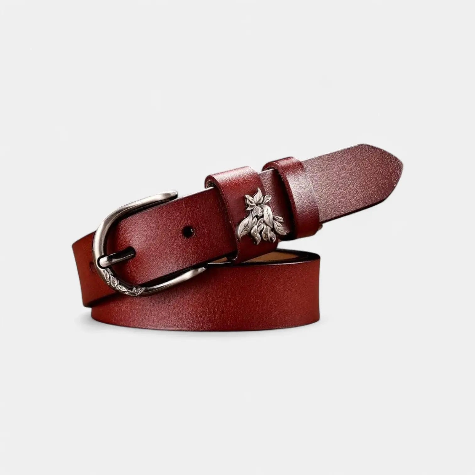 Ceinture Cuir Femme Fine Boucle Ardillon Décorée Feuillage | Selvax La Maison de la Ceinture