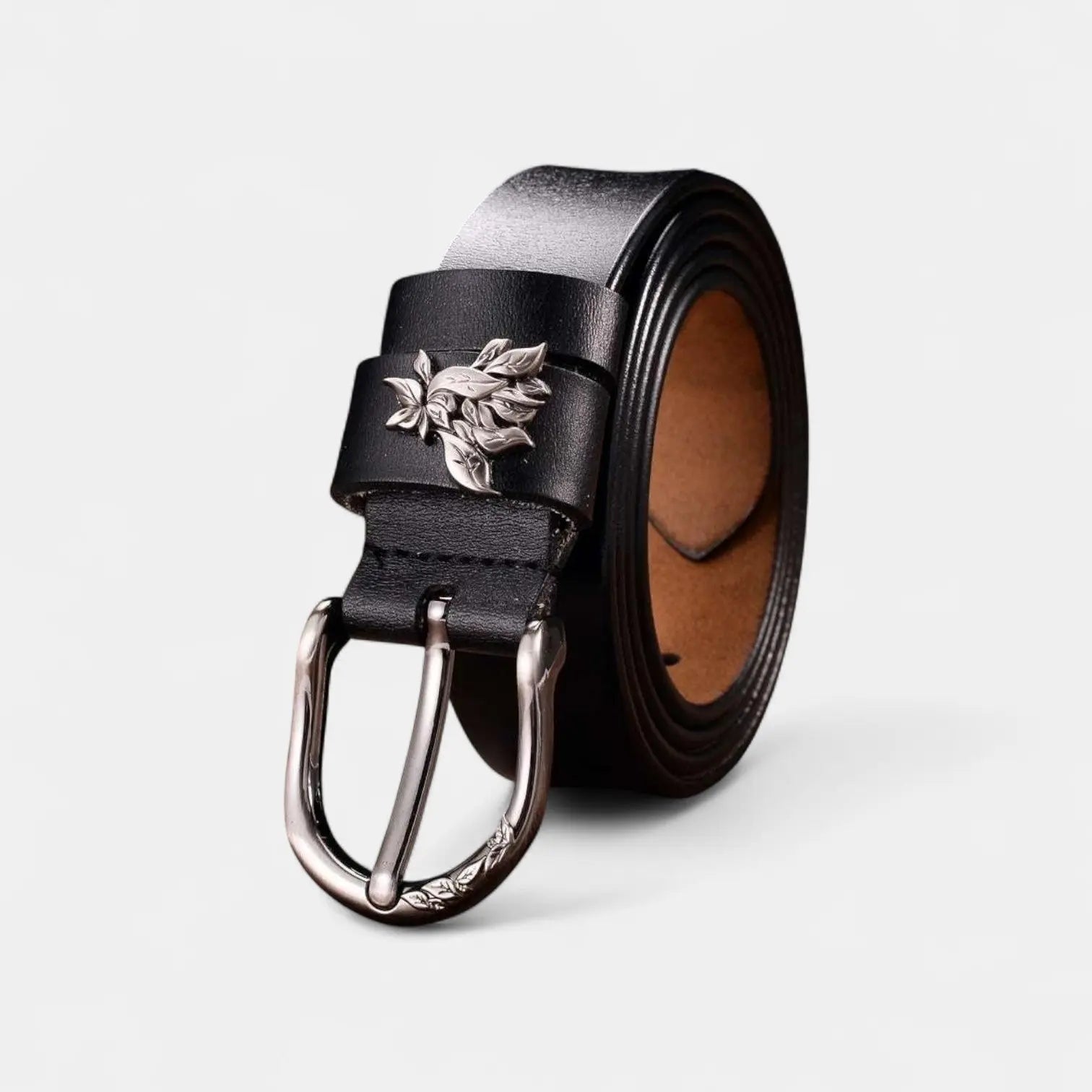 Ceinture Cuir Femme Fine Boucle Ardillon Décorée Feuillage | Selvax La Maison de la Ceinture
