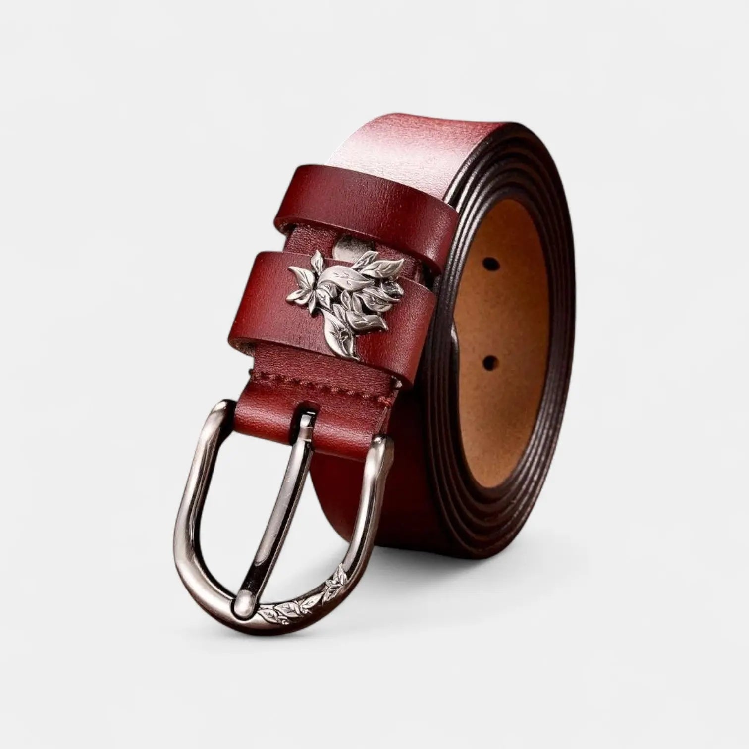 Ceinture Cuir Femme Fine Boucle Ardillon Décorée Feuillage | Selvax La Maison de la Ceinture