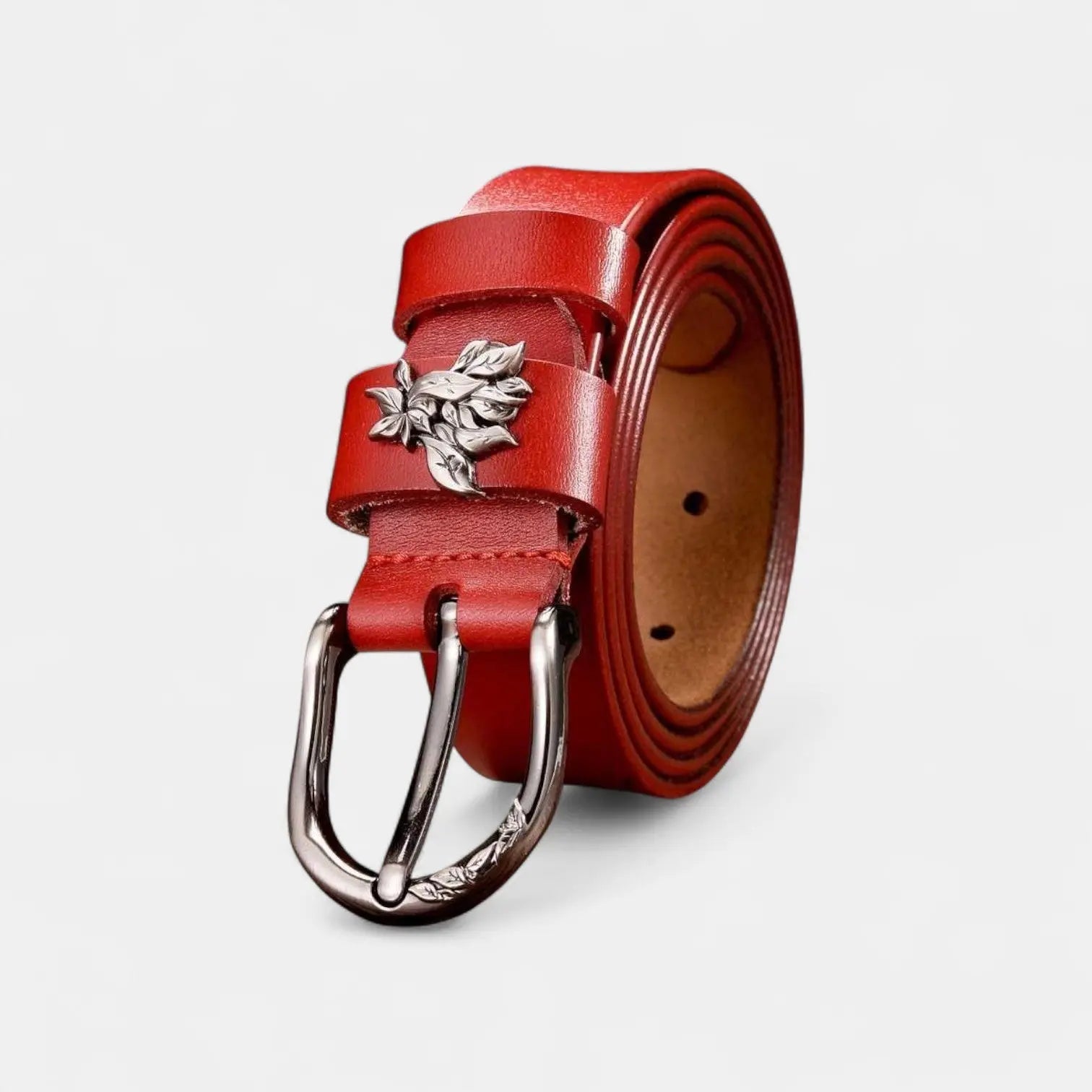 Ceinture Cuir Femme Fine Boucle Ardillon Décorée Feuillage | Selvax La Maison de la Ceinture