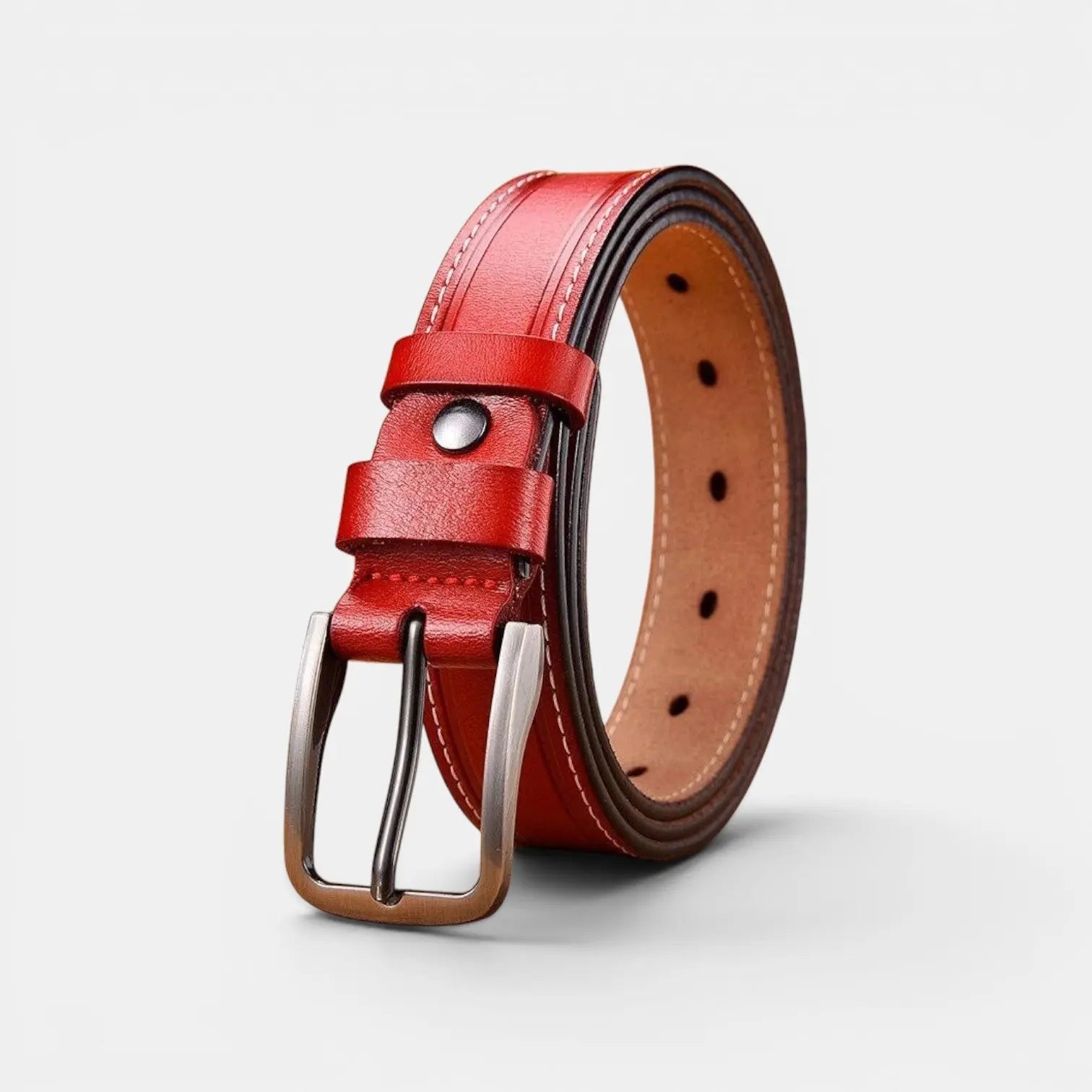 Ceinture Cuir Lisse Fine Couture Blanche Femme Boucle Ardillon | Nestax La Maison de la Ceinture