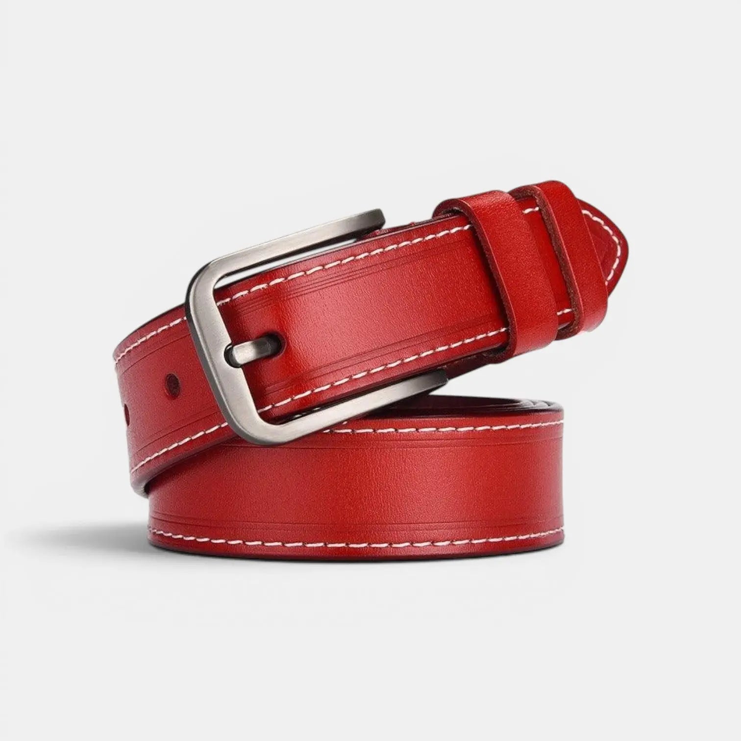 Ceinture Cuir Lisse Fine Couture Blanche Femme Boucle Ardillon | Nestax La Maison de la Ceinture