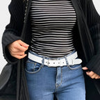 Ceinture Cuir Lisse Fine Couture Blanche Femme Boucle Ardillon | Nestax La Maison de la Ceinture