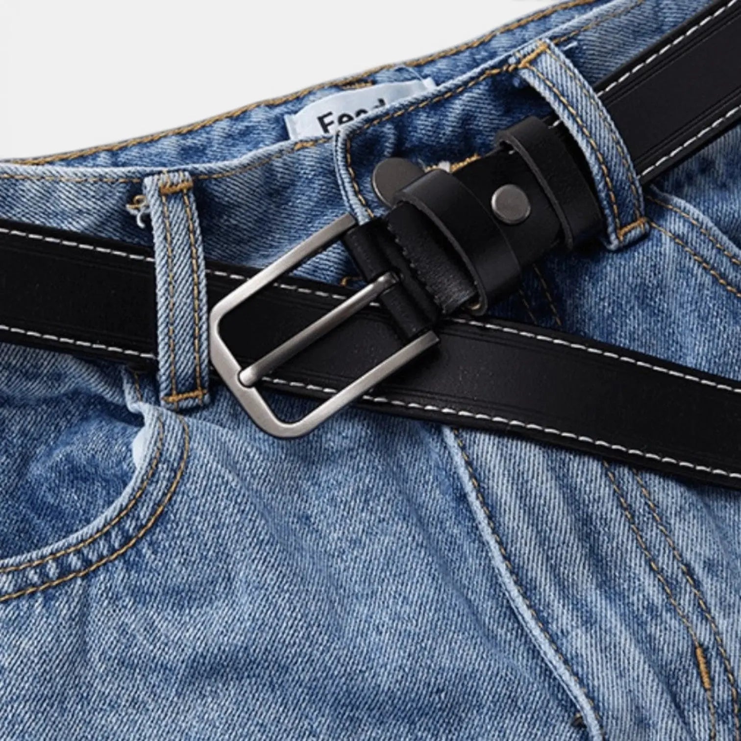 Ceinture Cuir Lisse Fine Couture Blanche Femme Boucle Ardillon | Nestax La Maison de la Ceinture