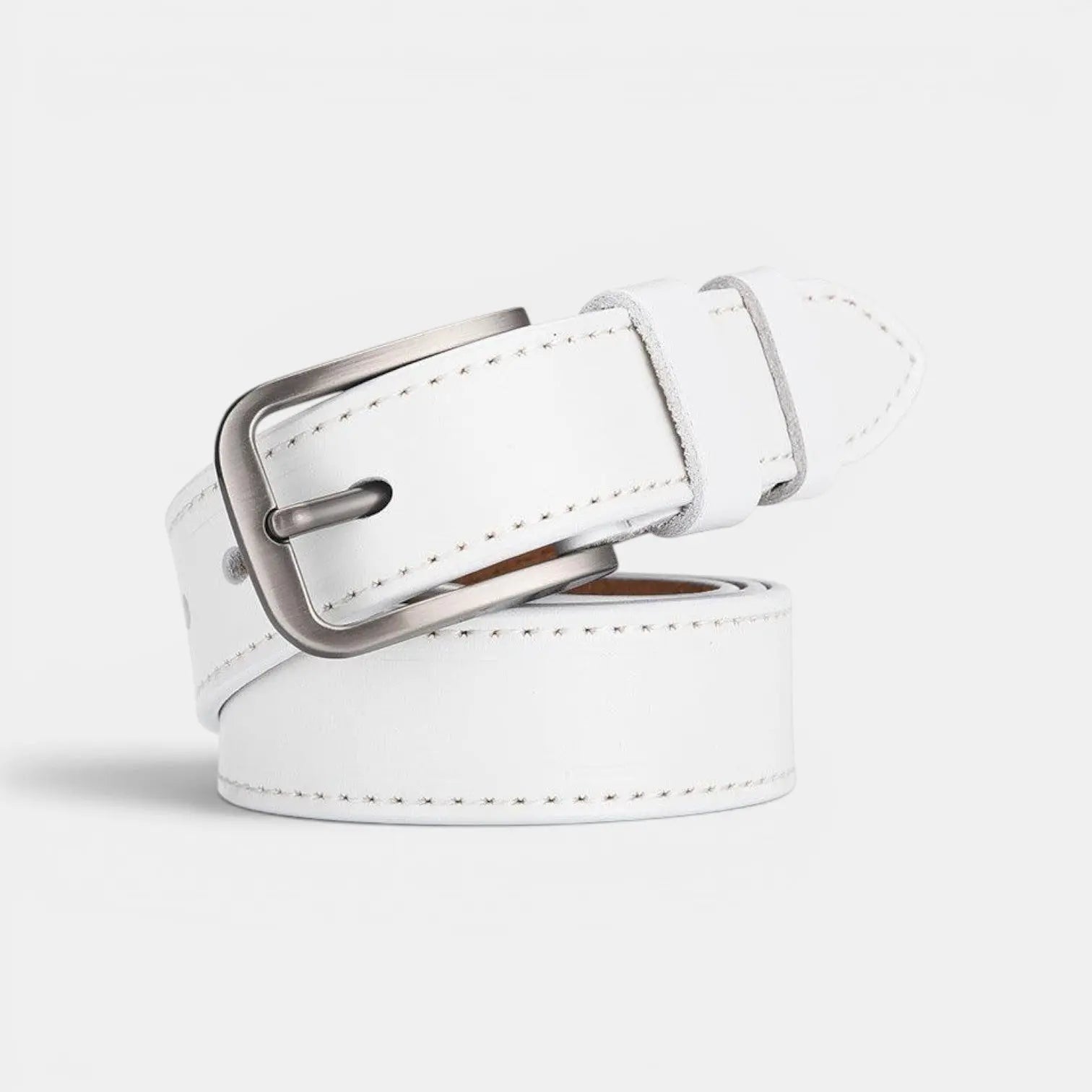 Ceinture Cuir Lisse Fine Couture Blanche Femme Boucle Ardillon | Nestax La Maison de la Ceinture