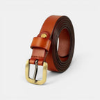 Ceinture Cuir Femme Fine Boucle Dorée Cognac | Velmira