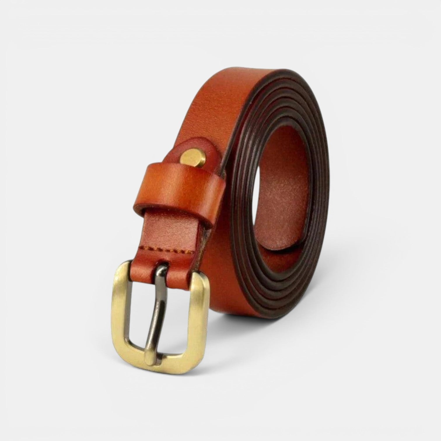 Ceinture Cuir Femme Fine Boucle Dorée Cognac | Velmira