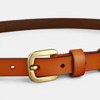 Ceinture Cuir Femme Fine Boucle Dorée Cognac | Velmira