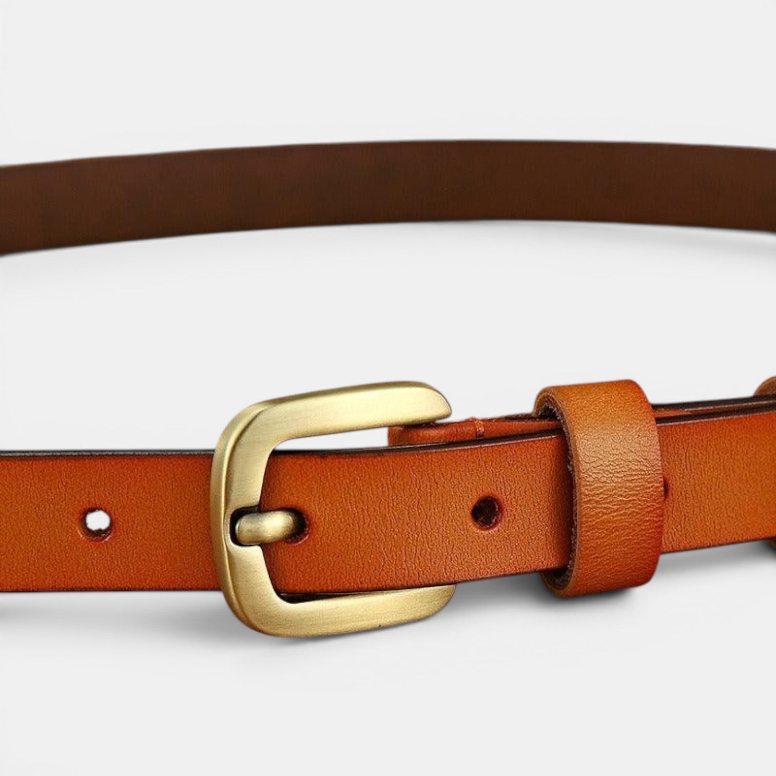 Ceinture Cuir Femme Fine Boucle Dorée Cognac | Velmira