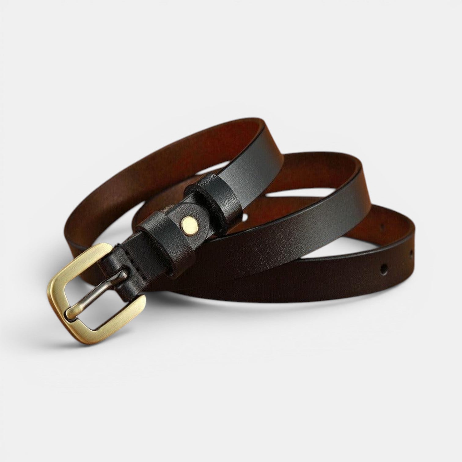 Ceinture Cuir Femme Fine Boucle Dorée Cognac | Velmira