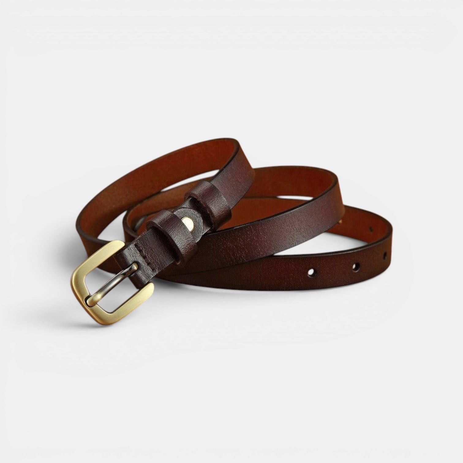 Ceinture Cuir Femme Fine Boucle Dorée Cognac | Velmira