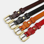 Ceinture Cuir Femme Fine Boucle Dorée Cognac | Velmira