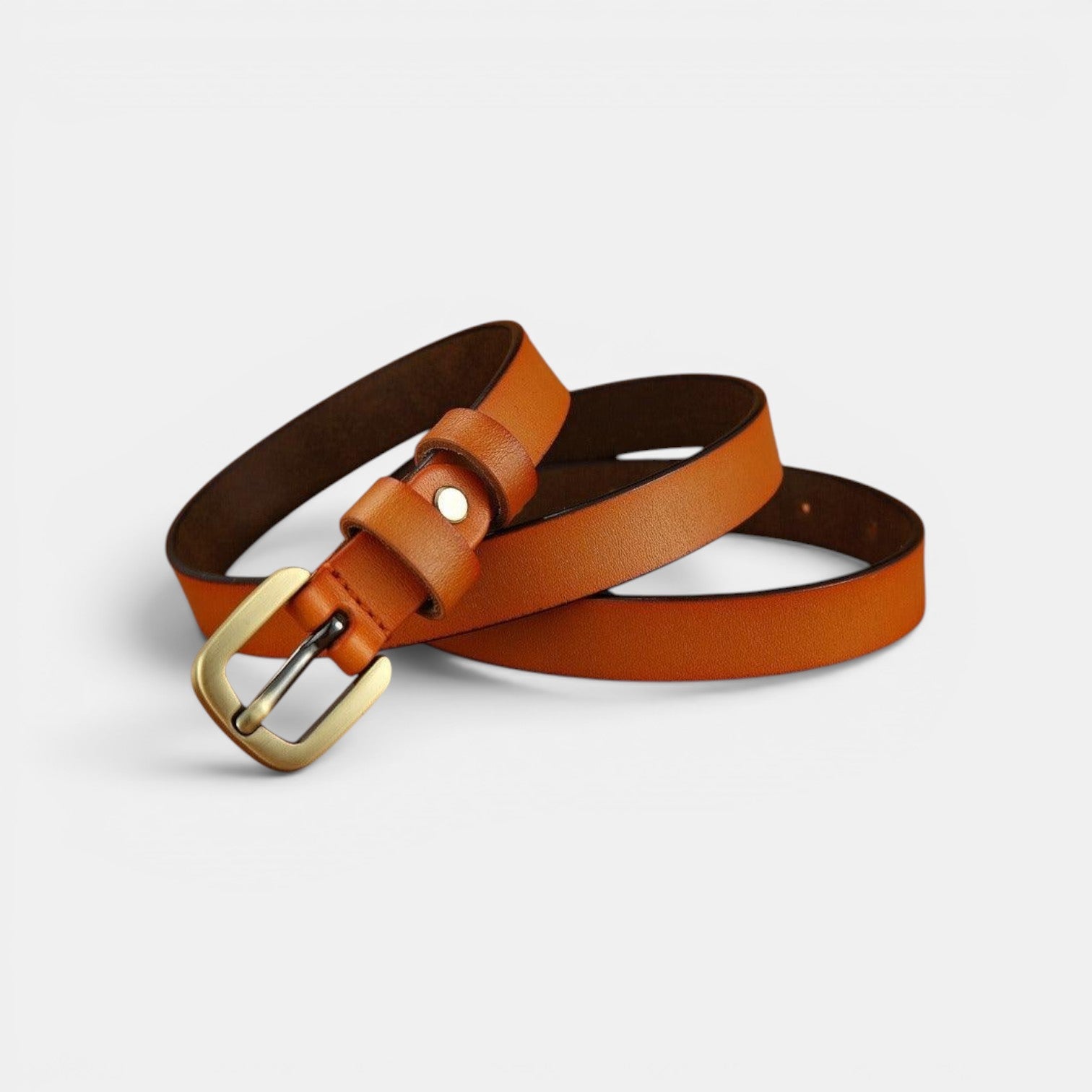 Ceinture Cuir Femme Fine Boucle Dorée Cognac | Velmira