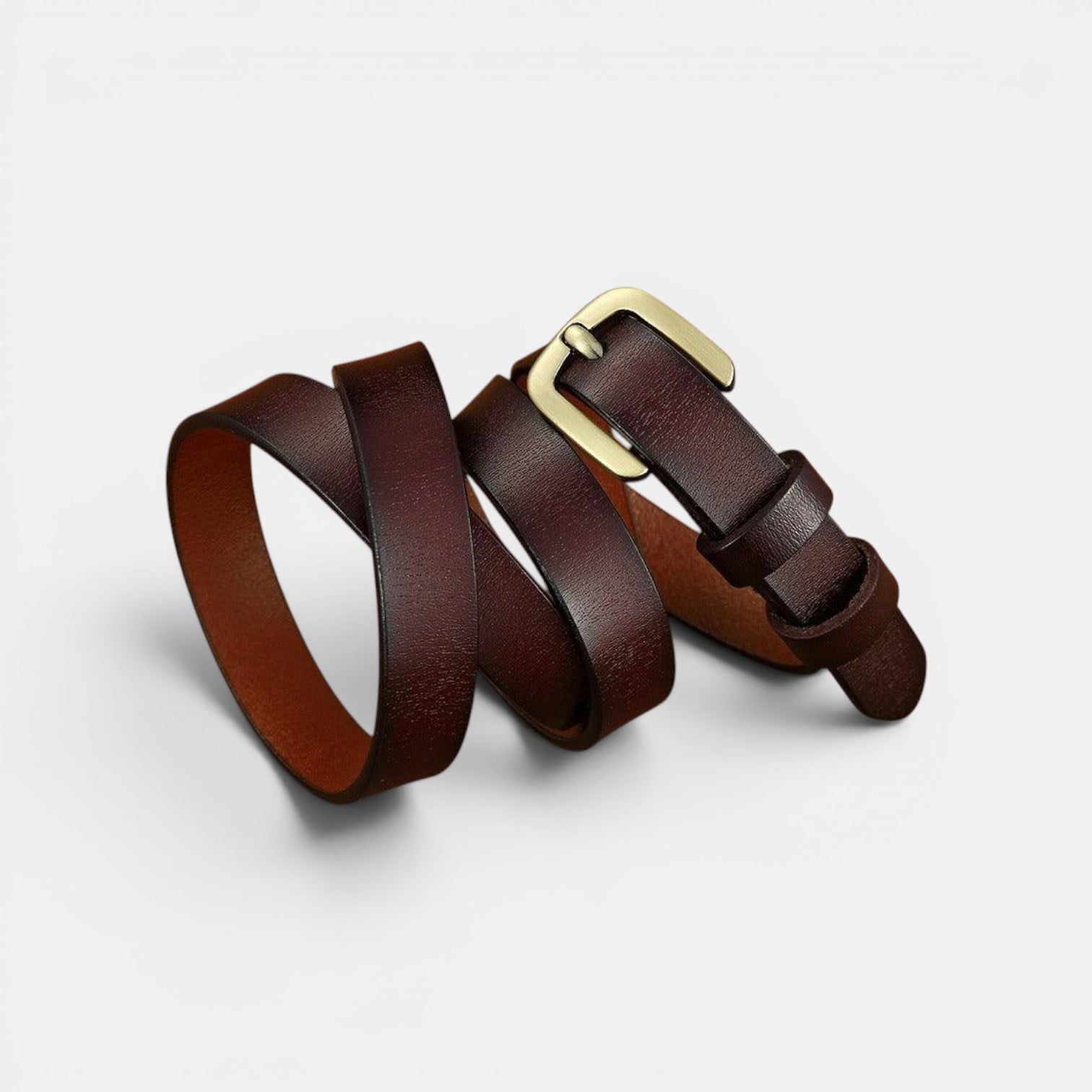 Ceinture Cuir Femme Fine Boucle Dorée Cognac | Velmira
