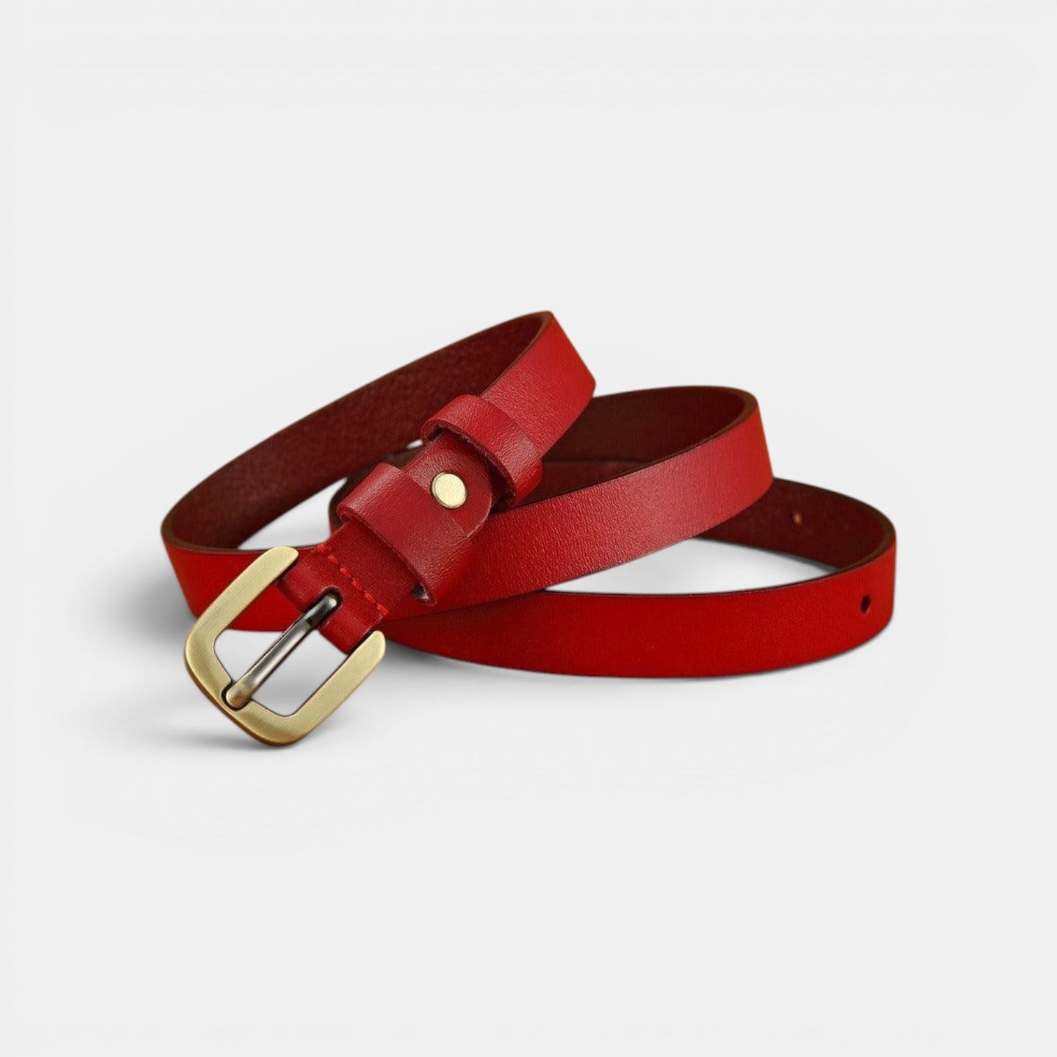 Ceinture Cuir Femme Fine Boucle Dorée Cognac | Velmira