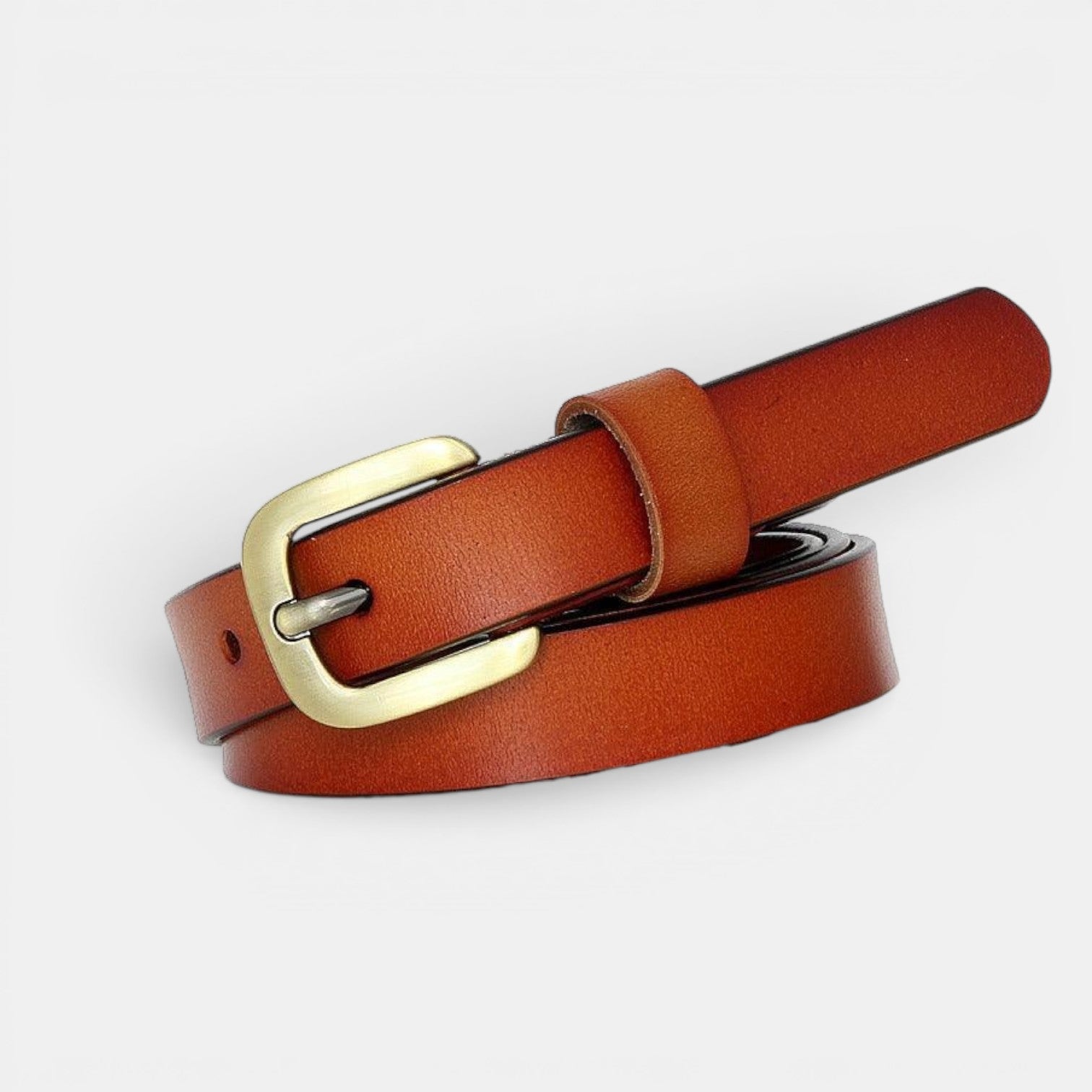 Ceinture Cuir Femme Fine Boucle Dorée Cognac | Velmira