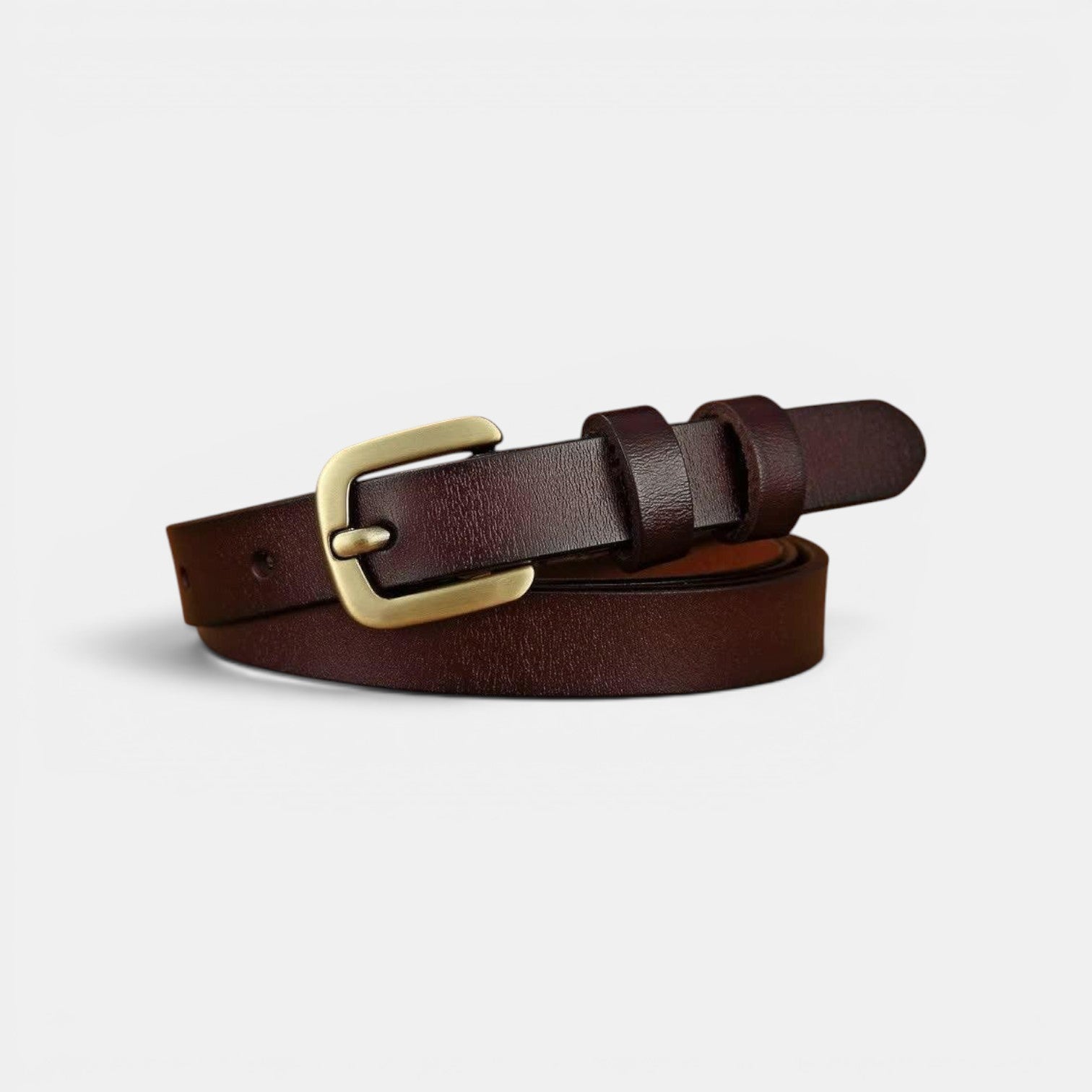 Ceinture Cuir Femme Fine Boucle Dorée Cognac | Velmira