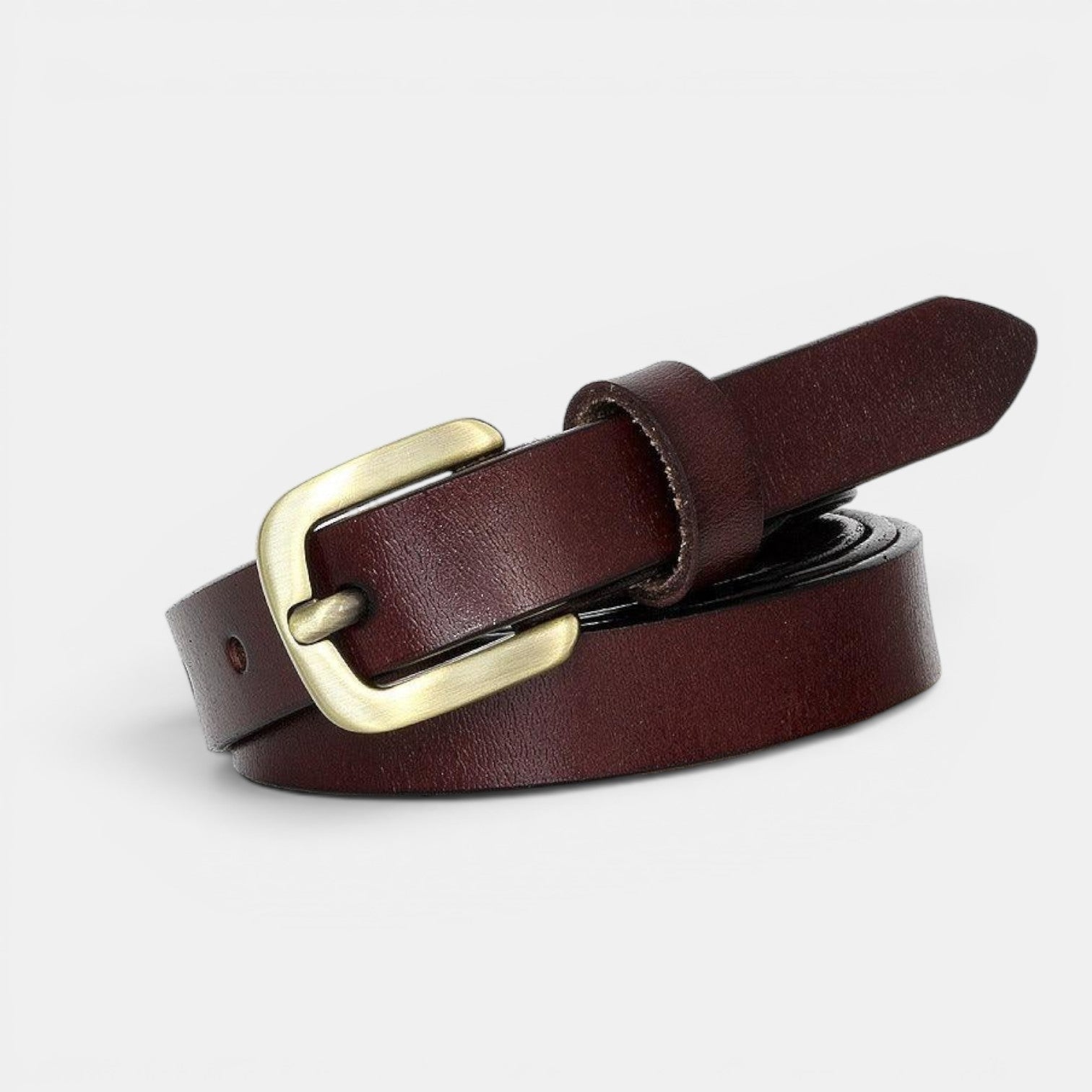 Ceinture Cuir Femme Fine Boucle Dorée Cognac | Velmira