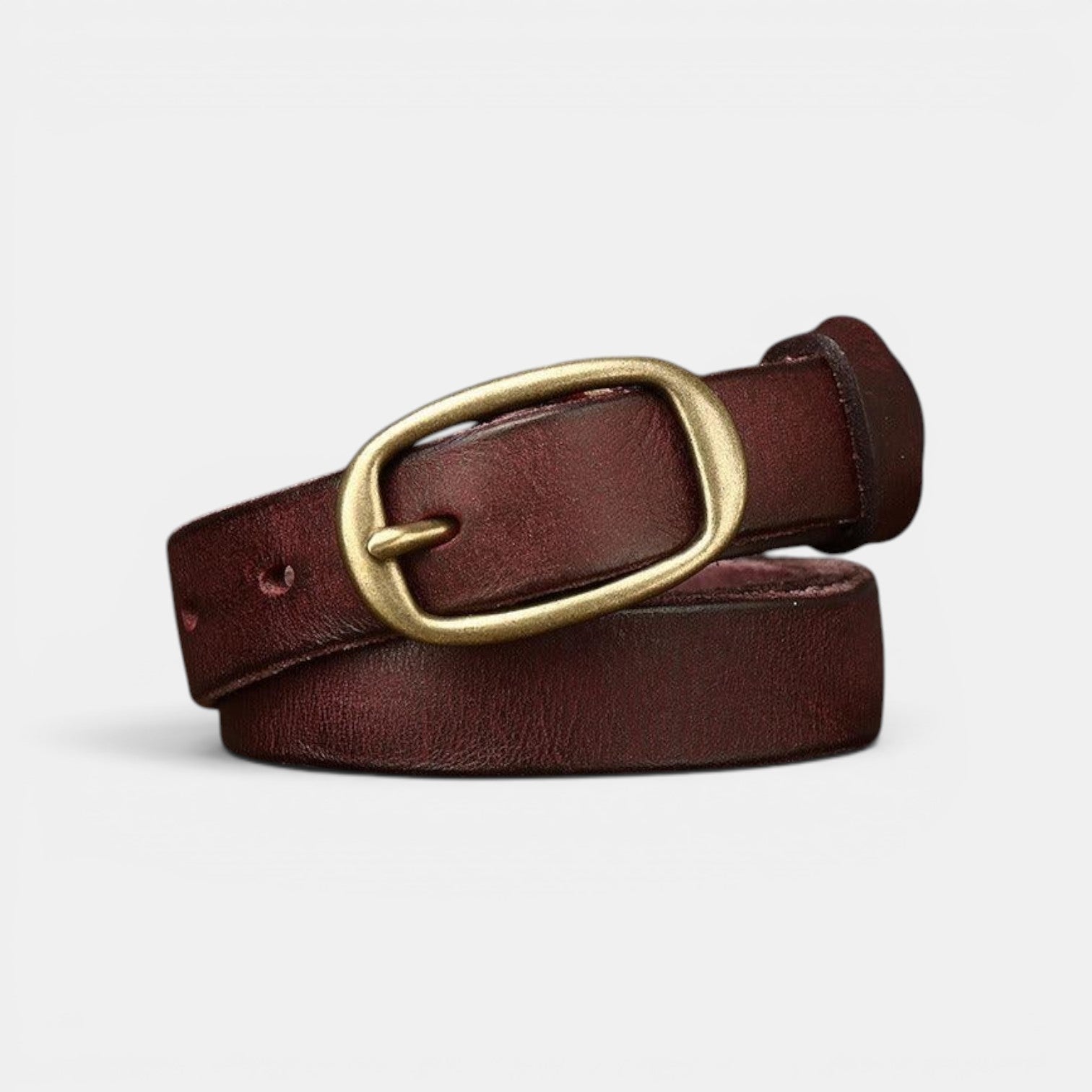 Ceinture Cuir Femme Pleine Fleur Boucle Laiton Rouge | Vamira