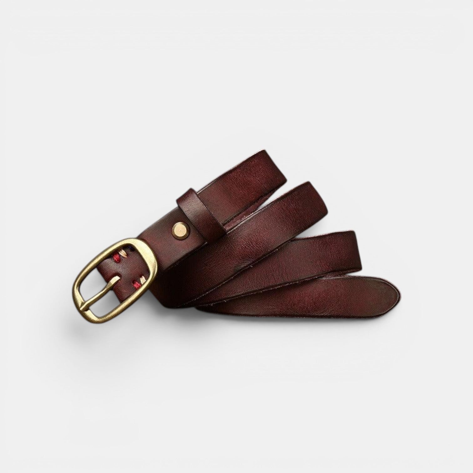 Ceinture Cuir Femme Pleine Fleur Boucle Laiton Rouge | Vamira
