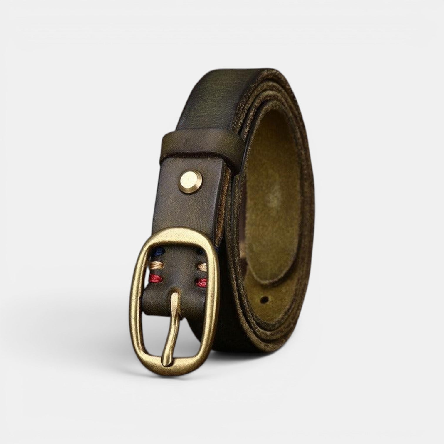 Ceinture Cuir Femme Pleine Fleur Boucle Laiton Rouge | Vamira
