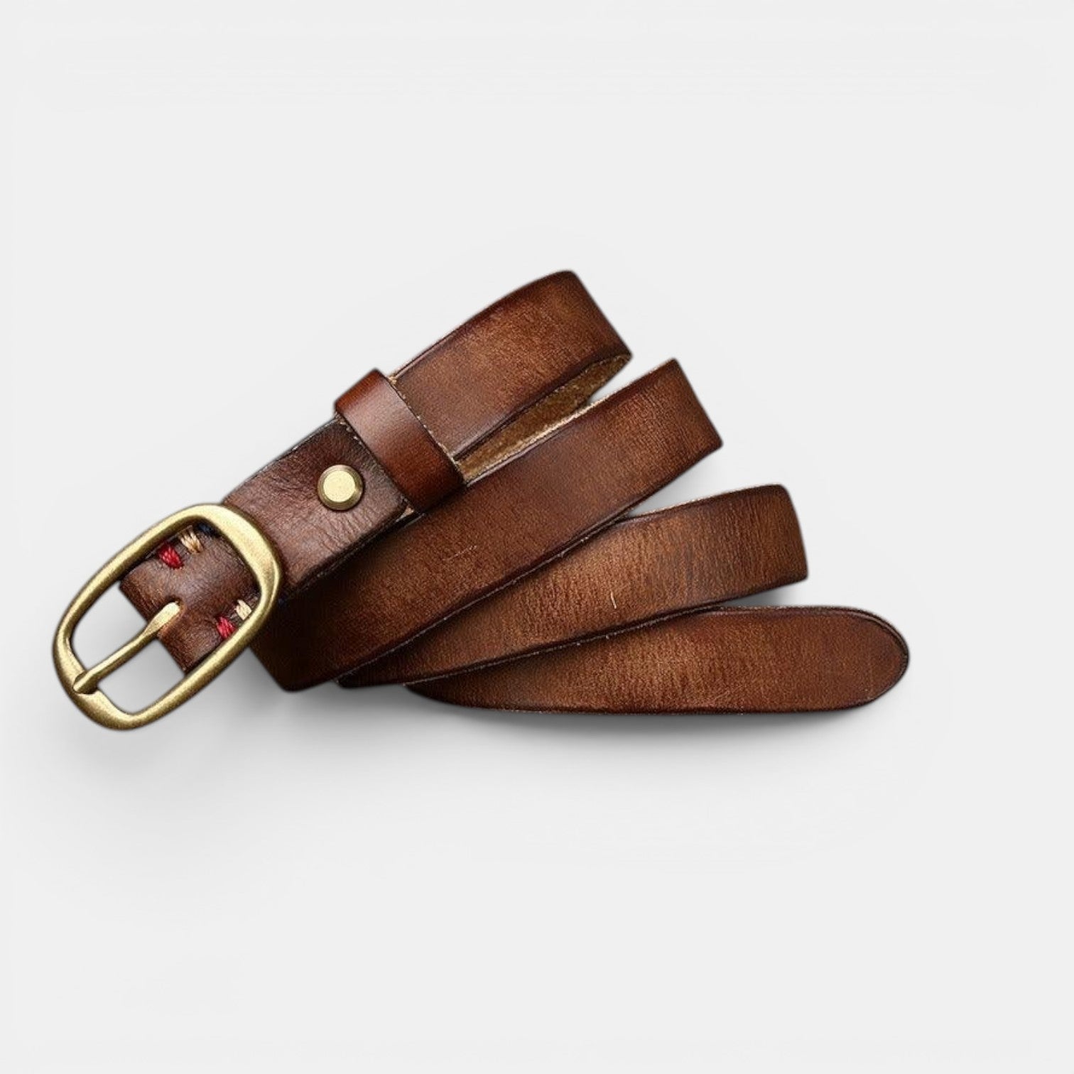 Ceinture Cuir Femme Pleine Fleur Boucle Laiton Rouge | Vamira