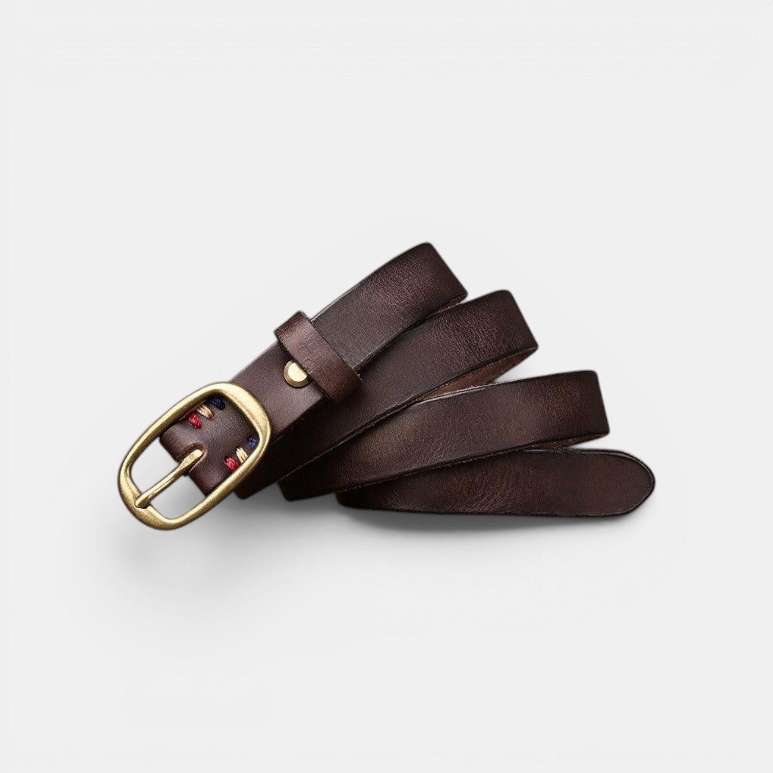 Ceinture Cuir Femme Pleine Fleur Boucle Laiton Rouge | Vamira