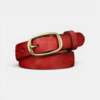 Ceinture Cuir Femme Pleine Fleur Boucle Laiton Rouge | Vamira