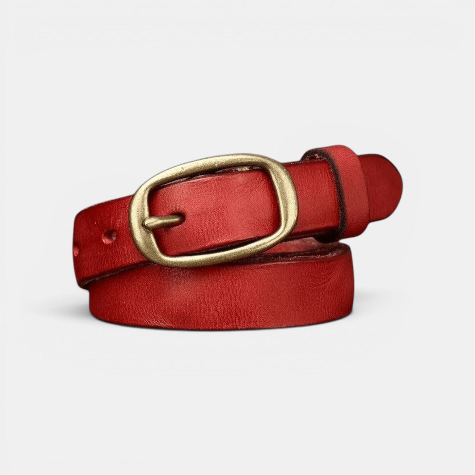 Ceinture Cuir Femme Pleine Fleur Boucle Laiton Rouge | Vamira