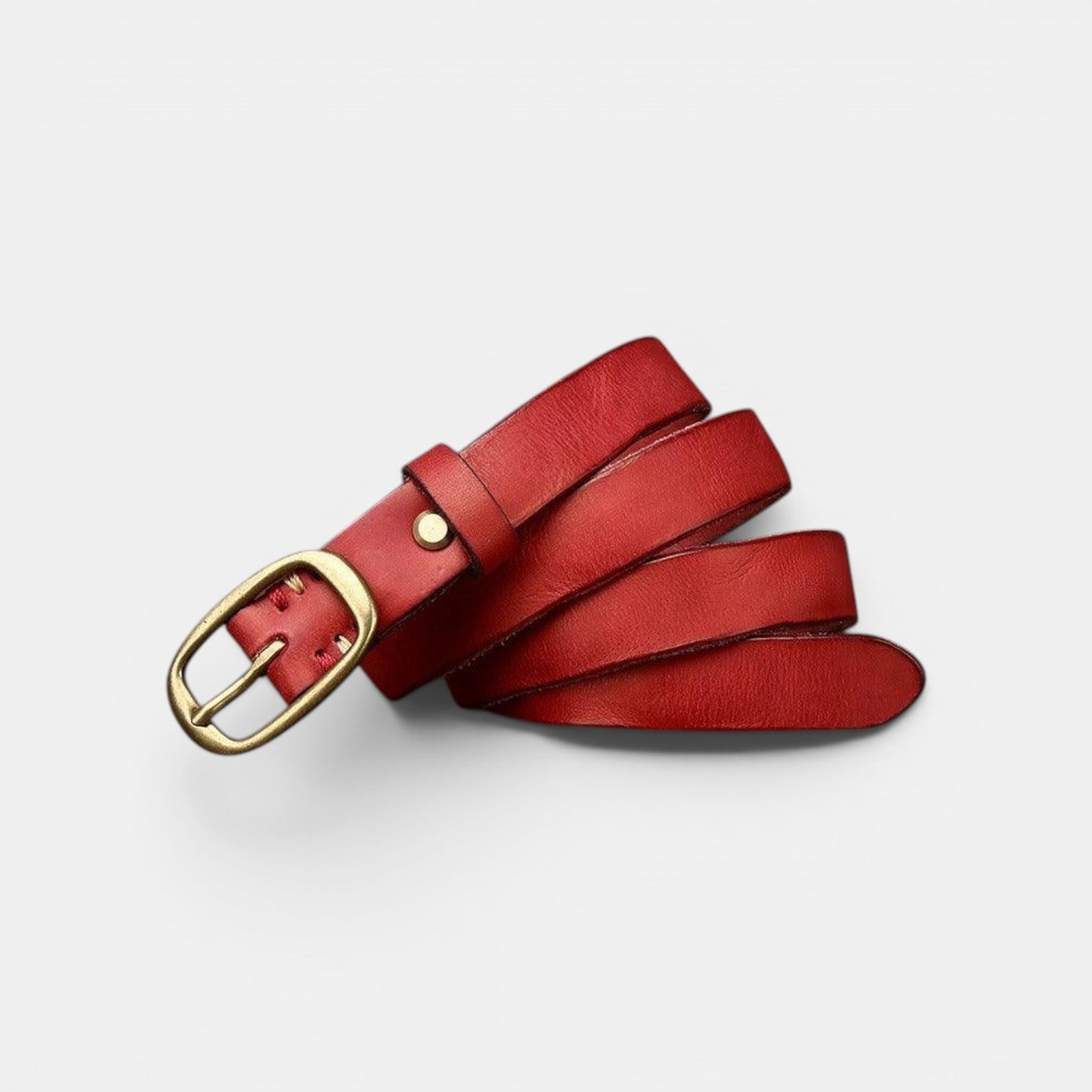 Ceinture Cuir Femme Pleine Fleur Boucle Laiton Rouge | Vamira