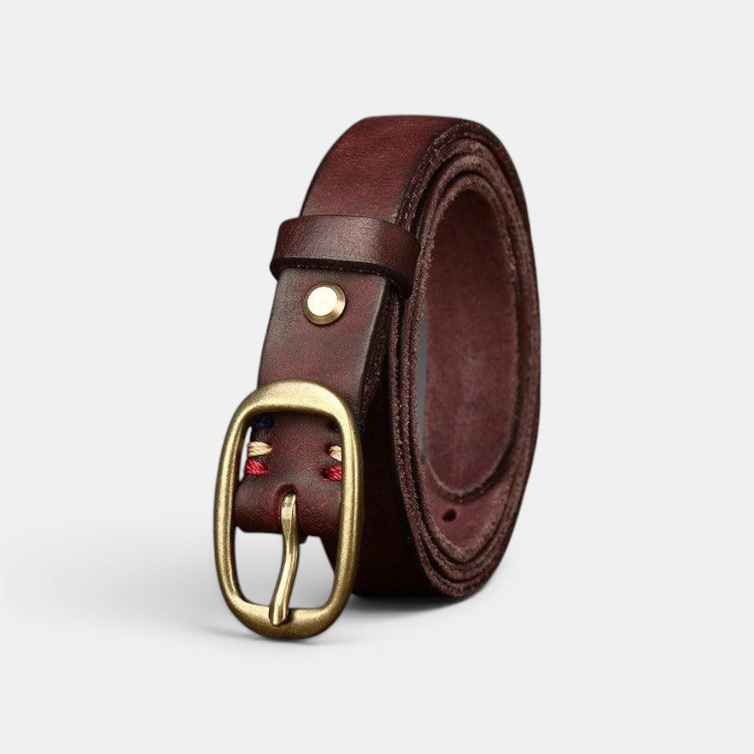 Ceinture Cuir Femme Pleine Fleur Boucle Laiton Rouge | Vamira