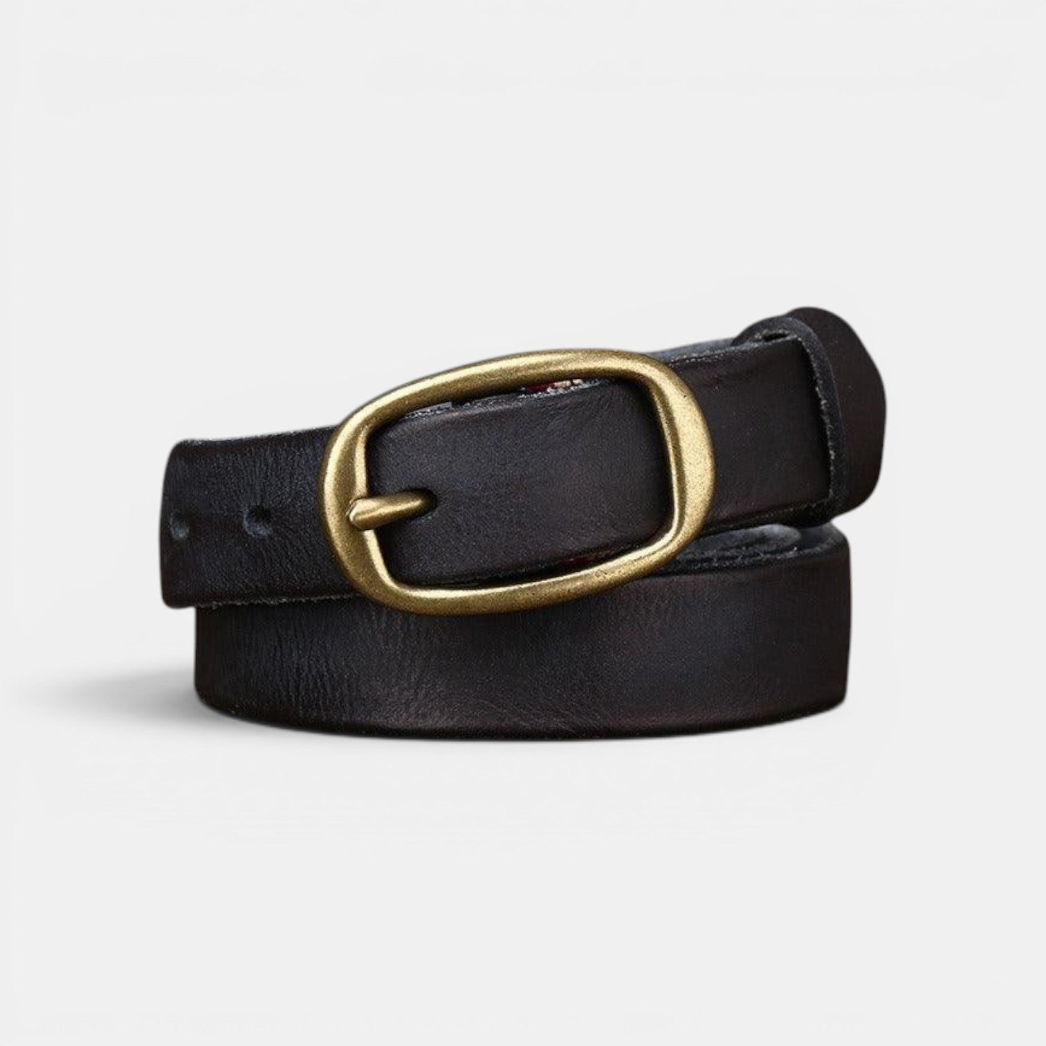 Ceinture Cuir Femme Pleine Fleur Boucle Laiton Rouge | Vamira