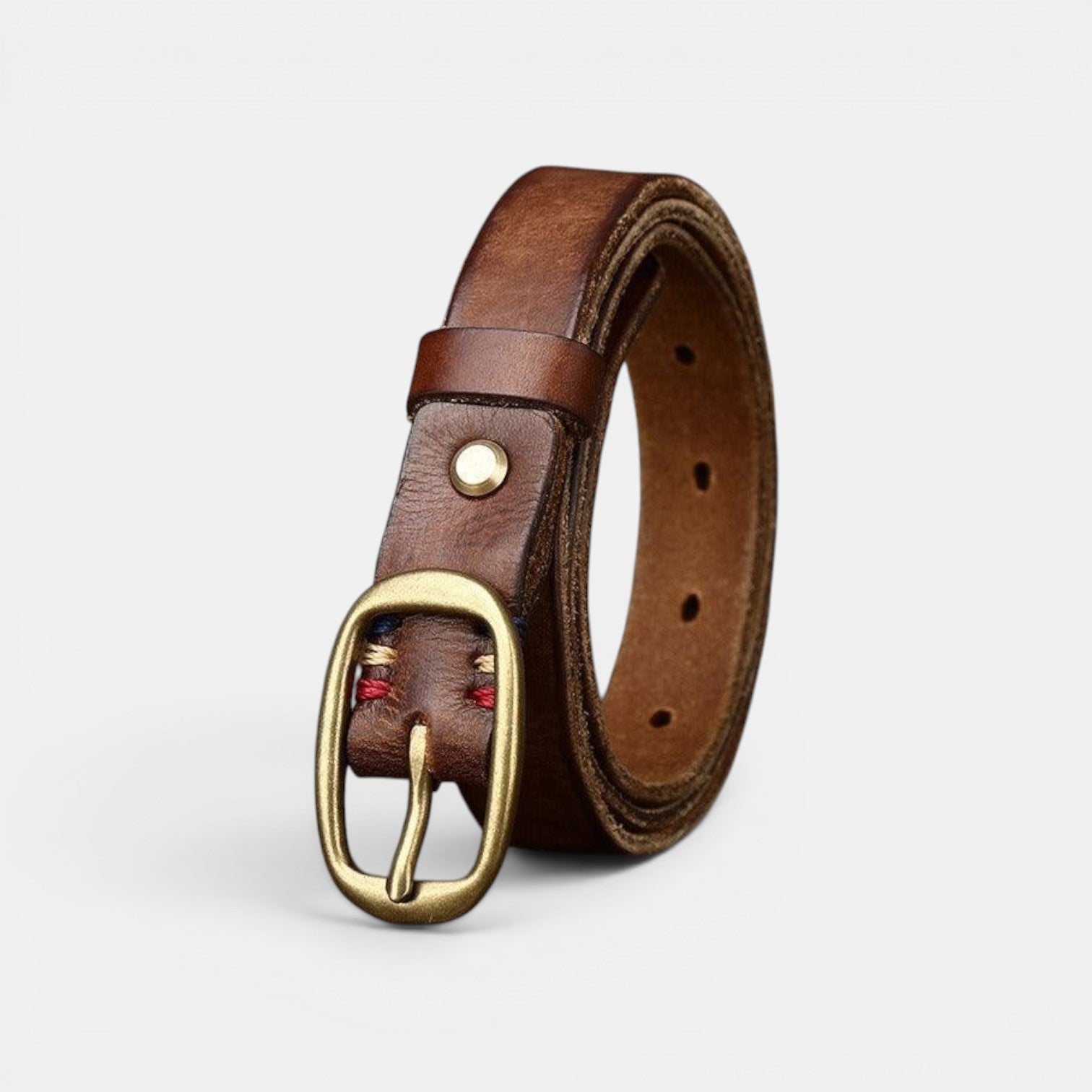Ceinture Cuir Femme Pleine Fleur Boucle Laiton Rouge | Vamira