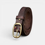 Ceinture Cuir Femme Pleine Fleur Boucle Laiton Rouge | Vamira