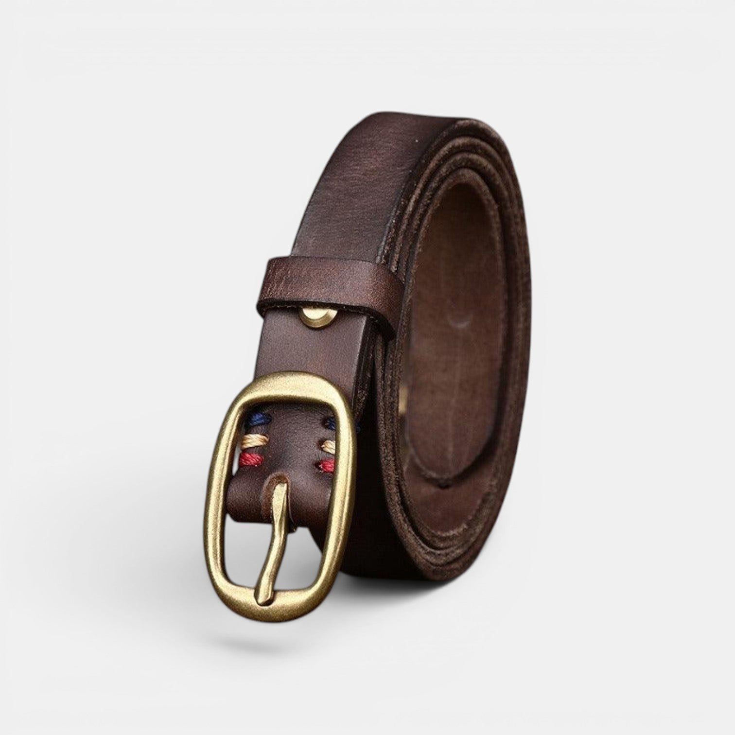 Ceinture Cuir Femme Pleine Fleur Boucle Laiton Rouge | Vamira