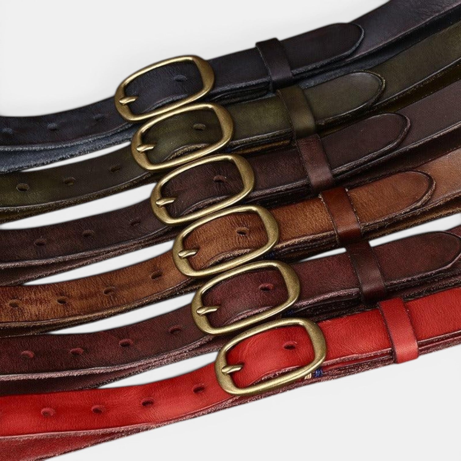 Ceinture Cuir Femme Pleine Fleur Boucle Laiton Rouge | Vamira