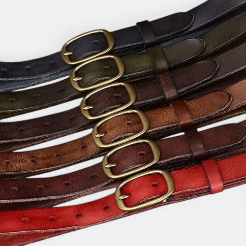 Ceinture Cuir Femme Pleine Fleur Boucle Laiton Rouge | Vamira